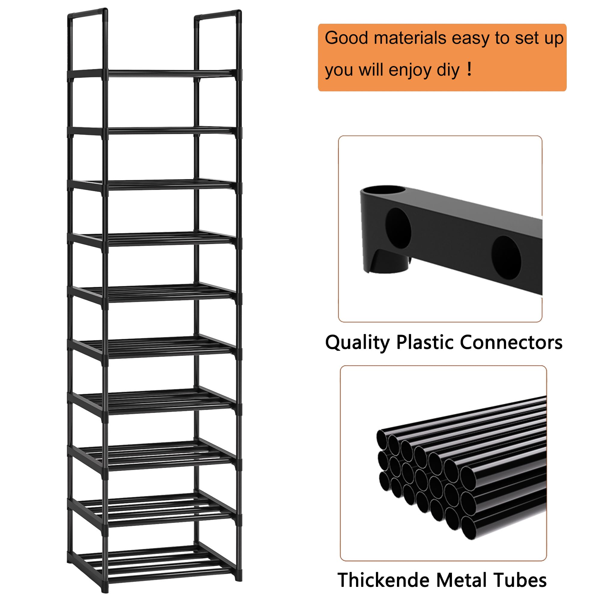 OYREL Shoe Rack, 10 Tier Tall Sturdy Metal Shoe Storage Organizer Black