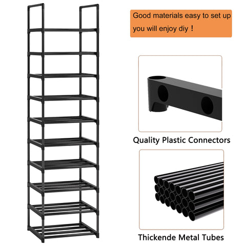 OYREL Shoe Rack, 10 Tier Tall Sturdy Metal Shoe Storage Organizer Black