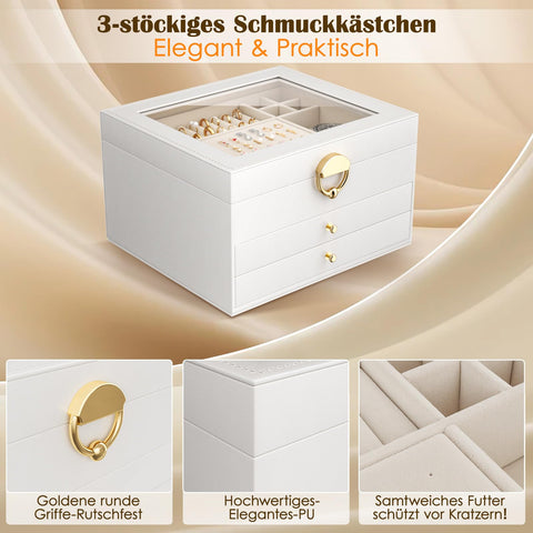 Large Jewellery Box, 4-layer 3 Drawer Jewelry organiser, Cloud White