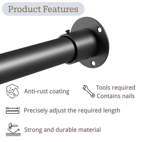 Venwemong Wardrobe Rod, 70-105cm Extendable Closet Hanging Pole, Stainless Steel with Fixing Sockets for Wardrobe & Dressing Room, Black