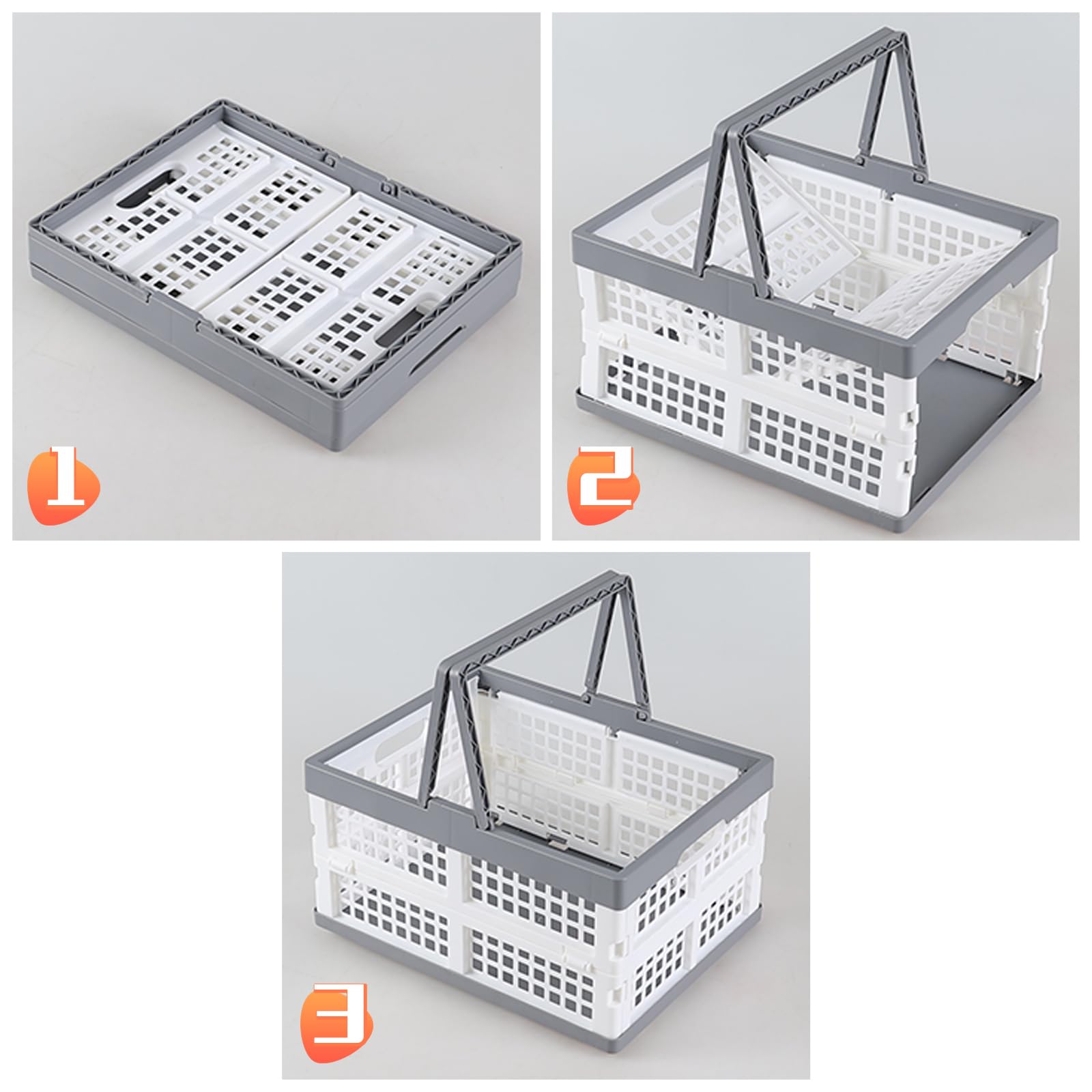 Dehouse 15 L Collapsible Crates with Handles, Collapsible Grocery Shopping Basket