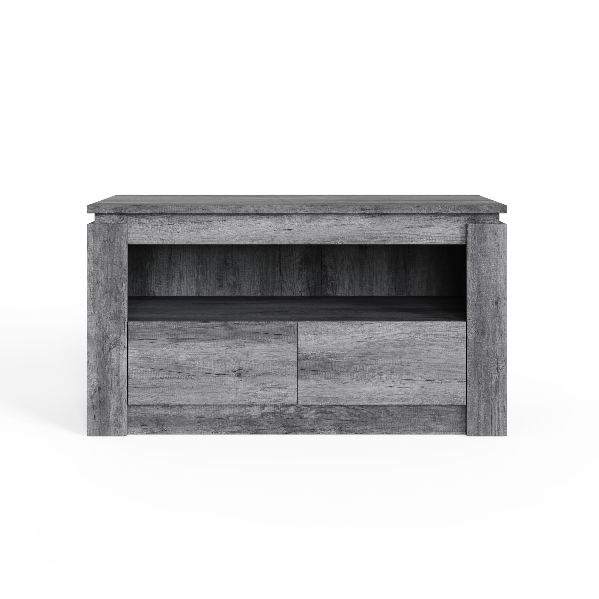 GFW Canyon 2 Drawer TV Unit, Charcoal Grey TV Stand with Storage Drawers & Open Shelf