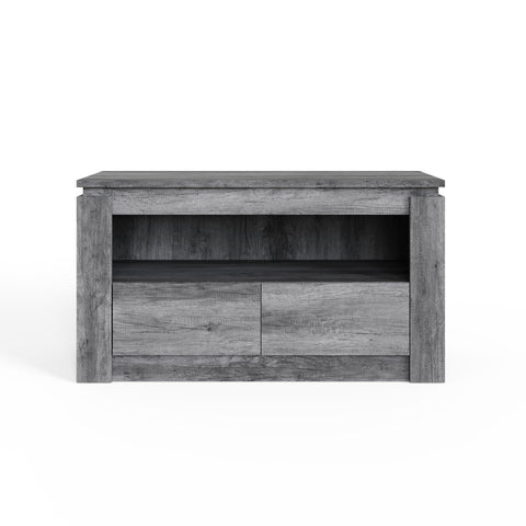 GFW Canyon 2 Drawer TV Unit, Charcoal Grey TV Stand with Storage Drawers & Open Shelf