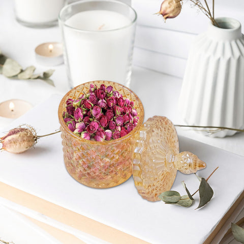 2Pcs Glass Cotton Bud Holder, Storage Jars with Lid, Dispenser Cotton Pad Holder, Sugar Jars for Cotton Pads Bath Salt Glass Tea Coffee Sugar