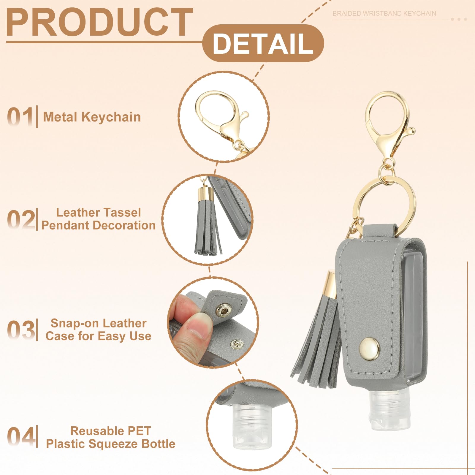 sourcing map Portable Travel Empty Bottle with Keychain, 30ml PU Leather Mini Squeeze Bottles
