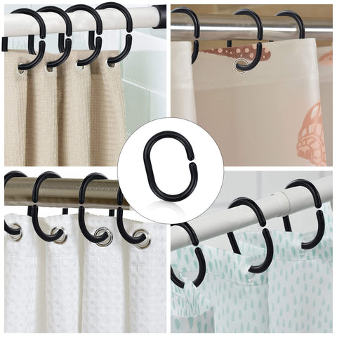 SZCXDKJ 12 Pieces of Bathroom Shower Window Rod Plastic Shower Curtain Ring Hook Sliding Curtain Ring (black)
