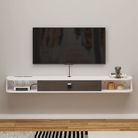 Pmnianhua Floating TV Unit, Wall Mounted TV Cabinet, Floating Shelves with Door, Modern Entertainment Media Console Center Large Storage TV Bench for