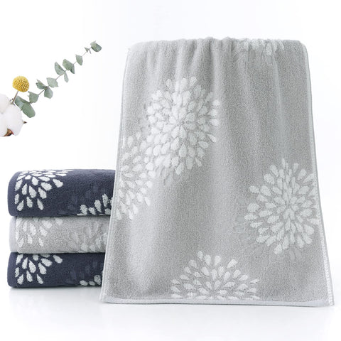 Pidada Hand Towels Set of 2 Hydrangea Floral Pattern 100% Cotton Absorbent Soft Decorative Towel for Bathroom (Light Grey)