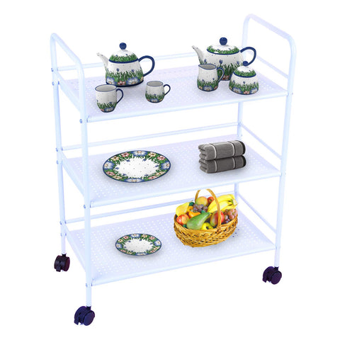 DRM 3 Tier Rolling Storage Trolley Utility Cart, Salon Beauty Trolley with Wheels, Spa System Storage Cart, White