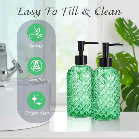 Ulable Green Glass Soap Dispensers, 14OZ/400ML, Set of 2 Pump Bottles