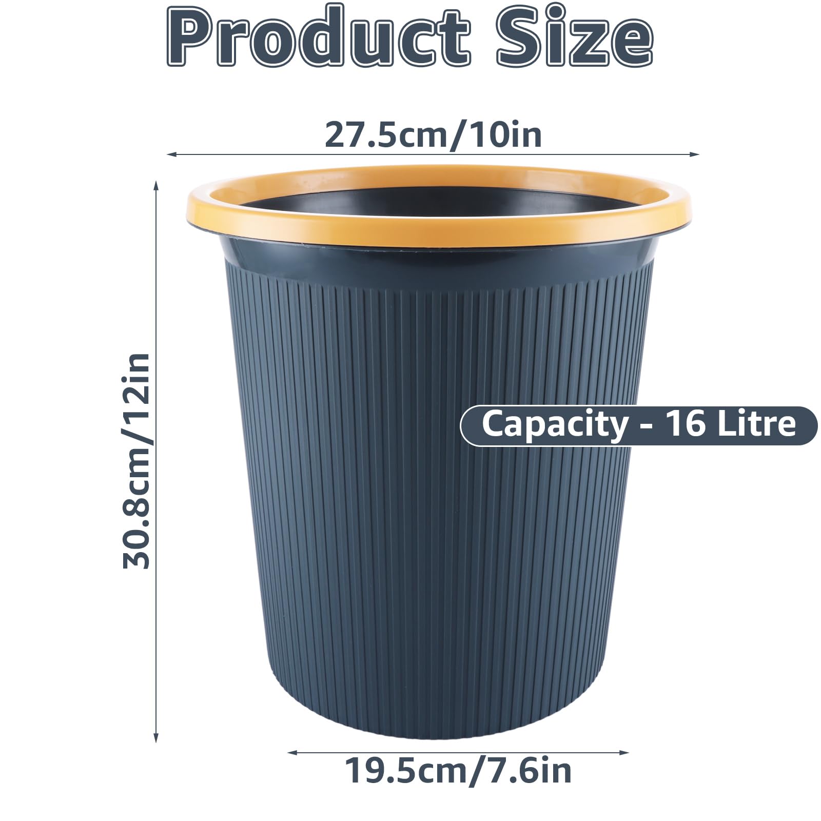 ASelected 16L Plastic Waste Paper Basket, Blue Round Small Trash Can Wastebasket Garbage Paper Bin For Kitchen Home, Bedroom, Bathroom, Cabinet