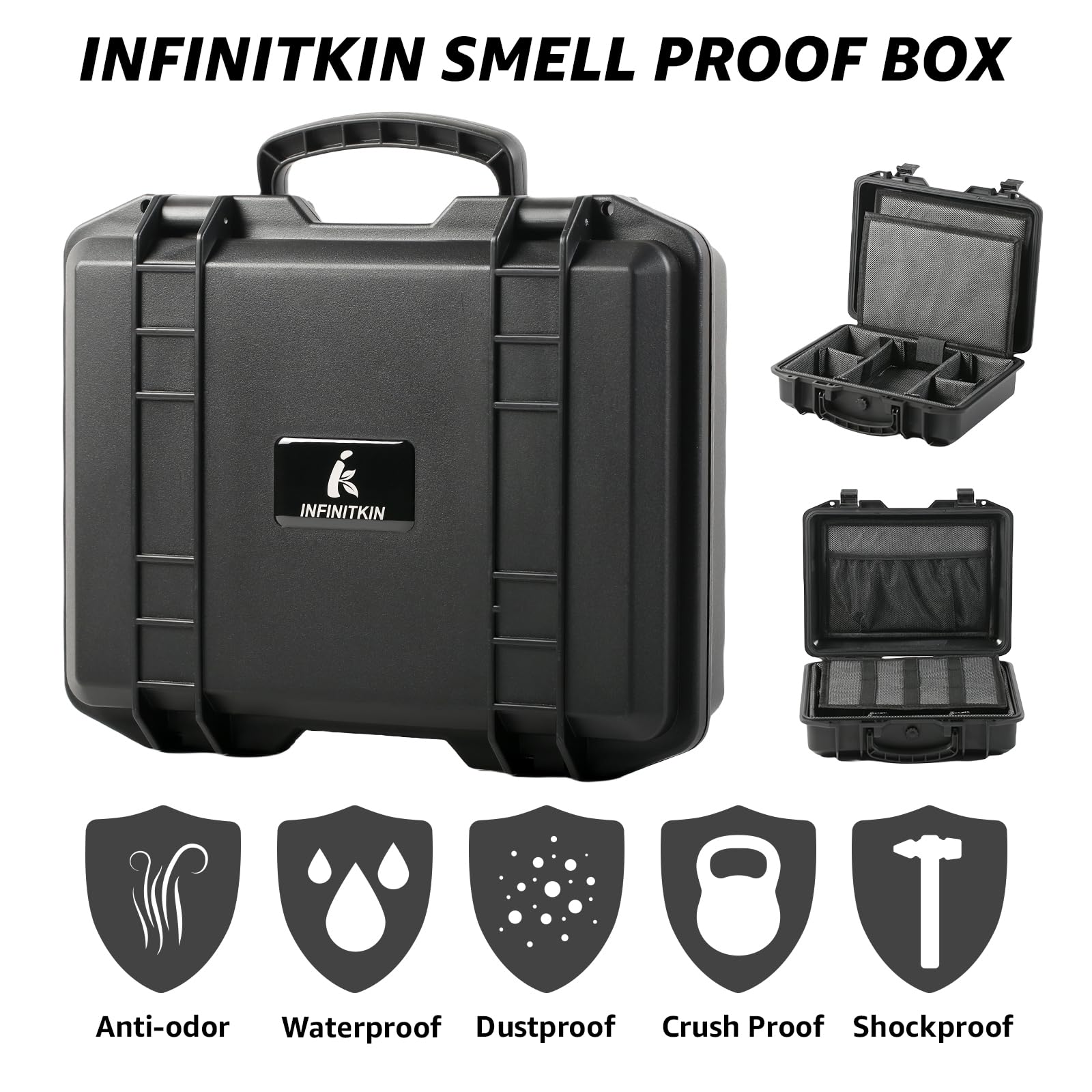 INFINITKIN Smell Proof Box, Large Airtight Stash Box with Combination Lock – Waterproof & Durable Smell Proof Container for Travel & Home