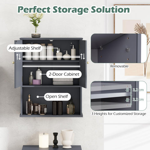 RELAX4LIFE Bathroom Cabinet Wall Mounted, Modern Bathroom Wall Cabinet with 2 Doors and Adjustable Shelves
