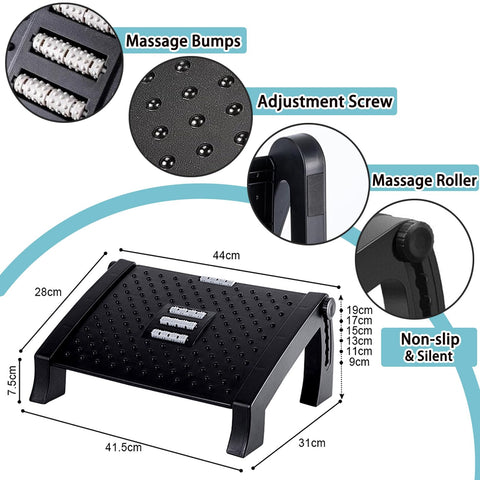 Adjustable Office Foot Rest Under Desk, Egonomic Foot Stool with Large Roller Massager Function