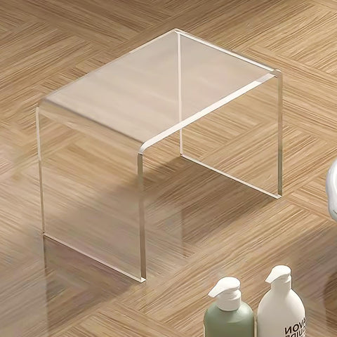 Clear Acrylic U Shaped End Table, Transparent Perspex Plastic Shower Stool, Stylish Modern Coffee Table with Rounded Edges