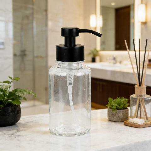 SDlumeiy 15 oz Amber-Tinted Thick Glass Foaming Soap Dispenser, Refillable Foaming Soap Dispenser with Black Rust-Proof Foam Pump