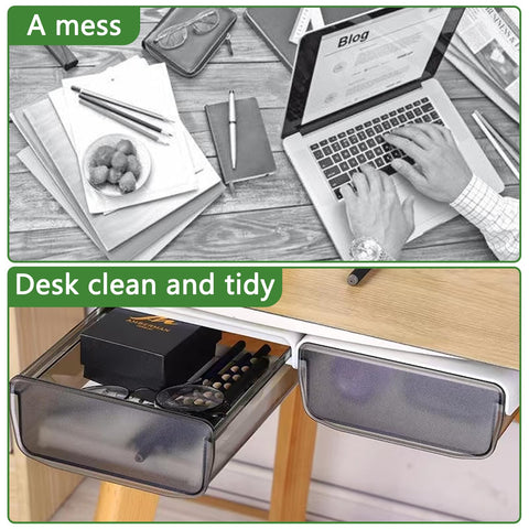 ASelected 2 Pack Under Desk Drawer, Self-Adhesive Under Desk Drawer Storage Box, Pop-up Hidden Under Desk Drawer for Office School Home Craft Room