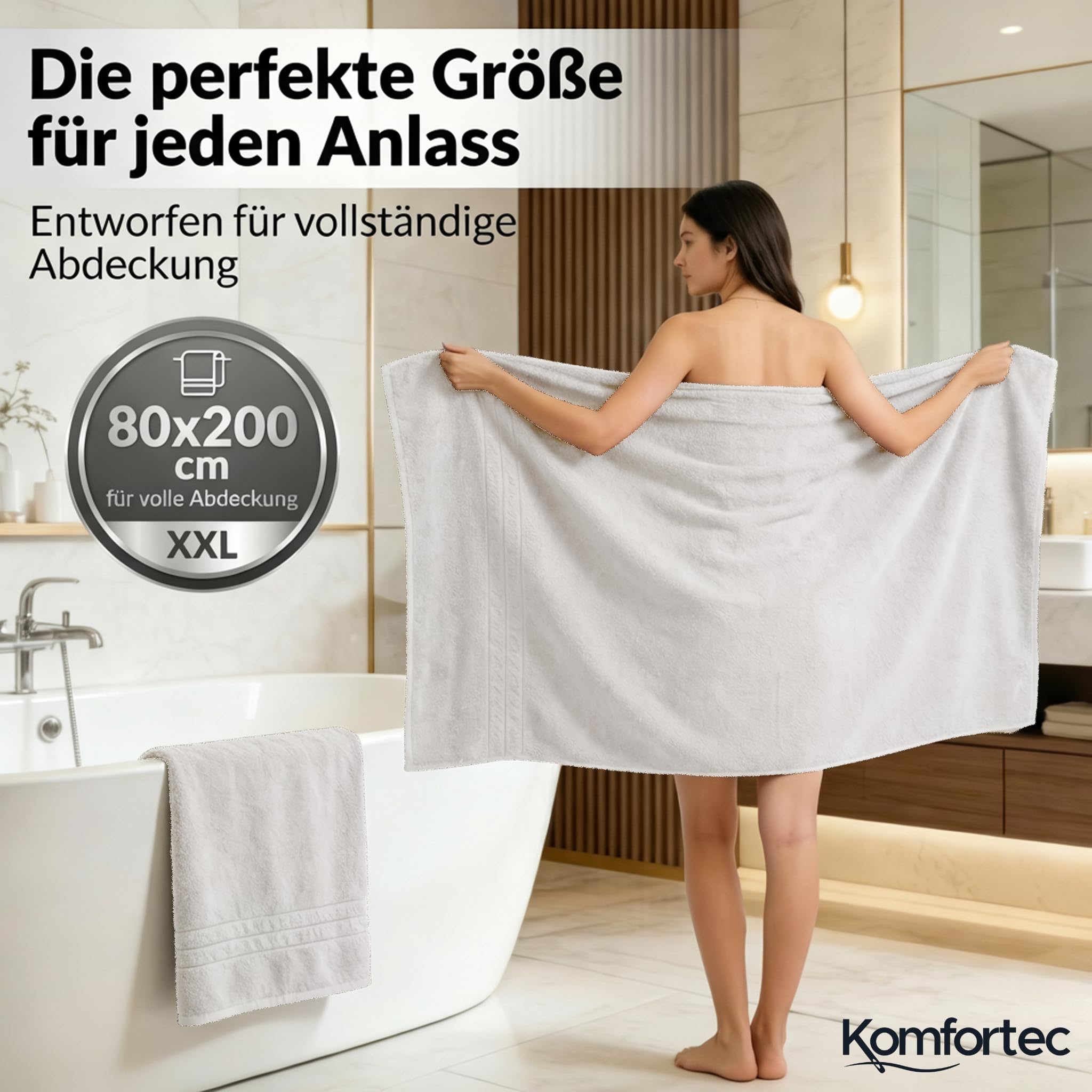 Komfortec Jumbo Bath Towels, 100% Cotton, Quick Dry, 80x200, White
