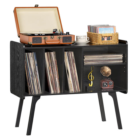 LELELINKY Record Player Stand, 4 Compartments, Holds Up to 220 Records