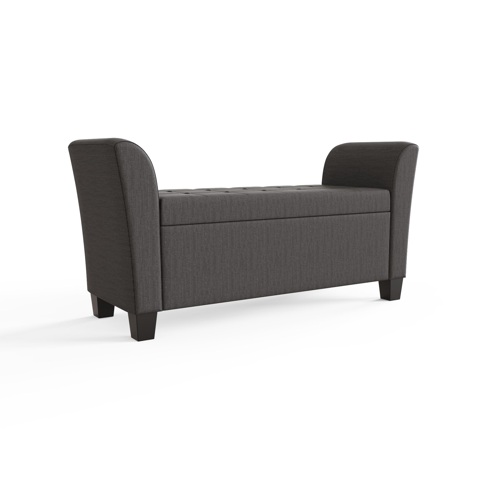 GFW Verona Window Seat Ottoman Storage Bench in Charcoal Grey, Upholstered Buttoned Seat with Hidden Storage & Wooden Feet