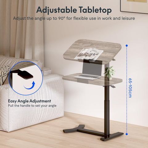 FLEXISPOT Overbed Table with Wheels, Adjustable Height Bedside Table, Rolling Laptop Desk for Bed Sofa, Small Standing Desk 60 x 40 cm