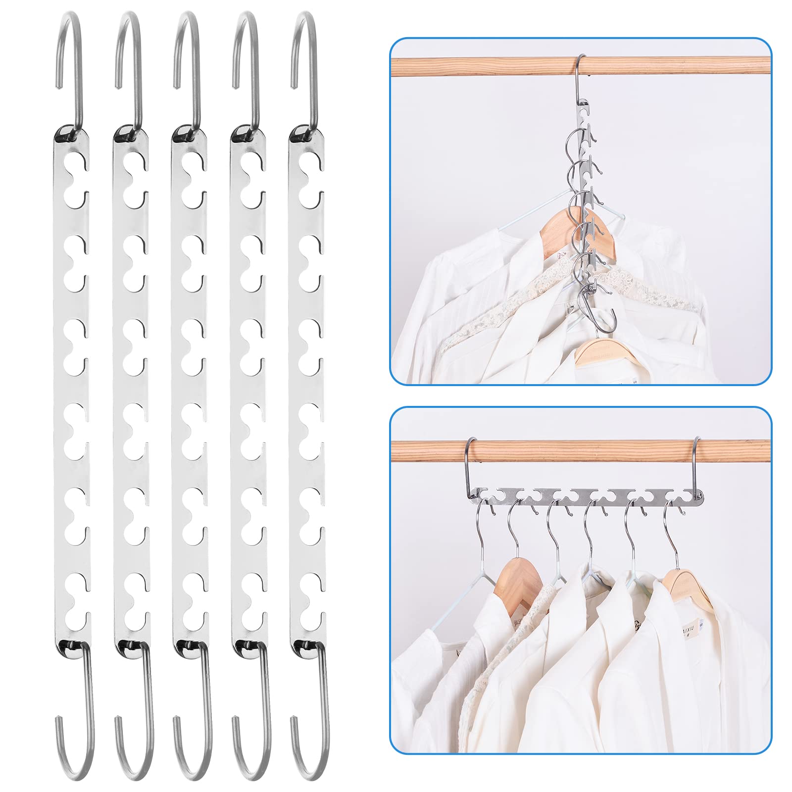 RAINBERG 5 Pack Metal Magic Hangers Space Saving Hangers Closet Space Saving Wardrobe Clothing Hanger Organizer, Updated Hook Design. (5)