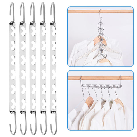 RAINBERG 5 Pack Metal Magic Hangers Space Saving Hangers Closet Space Saving Wardrobe Clothing Hanger Organizer, Updated Hook Design. (5)