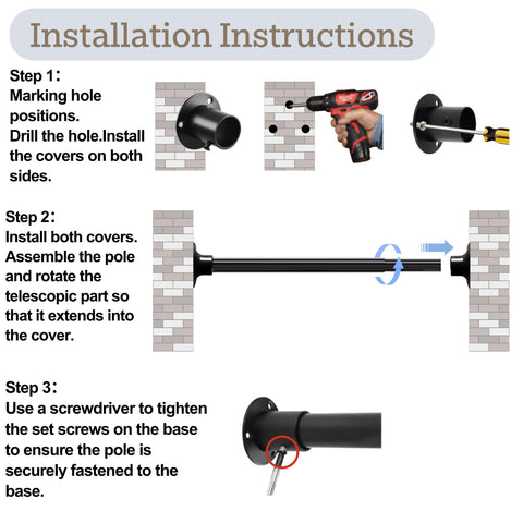 Venwemong Garderobestang, verstelbare roestvrijstalen hangpaal met bevestigingsdoppen voor kast en opslag, wit, lengte 85-160 cm, diameter 25 mm