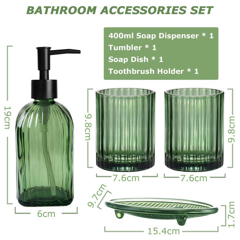 GKSCXEXE 4PCS Green Bathroom Accessories Set, Bathroom Soap Dispenser Set