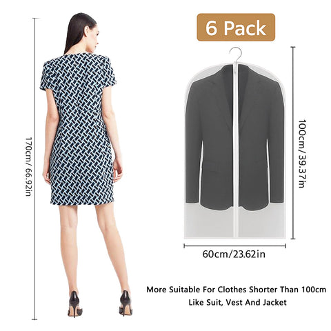 CNMTCCO Clothes Covers Protector Bags 6Pcs With Zip PEVA Translucent Garment Covers Set (60 X 100 Cm) For Suits, Dresses, Jackets, Shirts