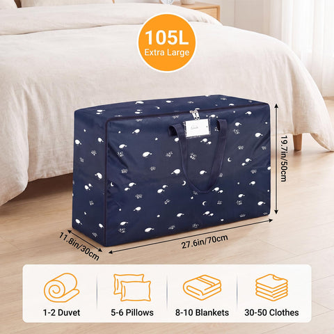 4 Pcs 105L Large Moving Bags Oxford Fabric Storage Bags with Zips, Blue