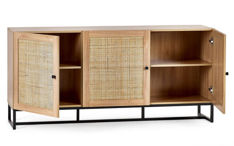 Julian Bowen Padstow Sideboard, Rattan Doors, Oak - H75 x W160 x D40cm