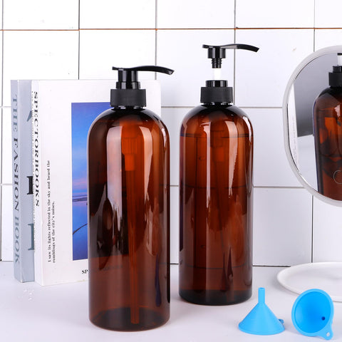 Partideal Pump Bottle Dispenser, 2 Pcs 1000ml/35.2oz Refillable Empty Plastic Amber Bottles