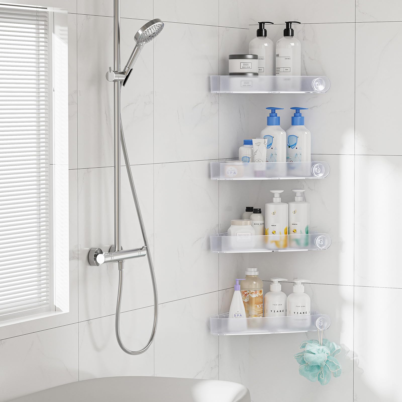 Sotfamily Shower Caddy Corner with Adhesive Pads, 4 Packs, Frosted Clear