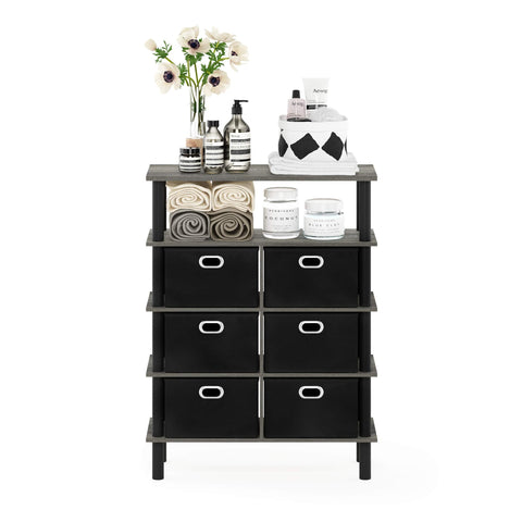 Furinno FRANS Entryway Table, 4-Tier Toolless Assembly Console Table with Drawer Storage Bins, Open Shelf Sofa Table, Side Table, for Living Room