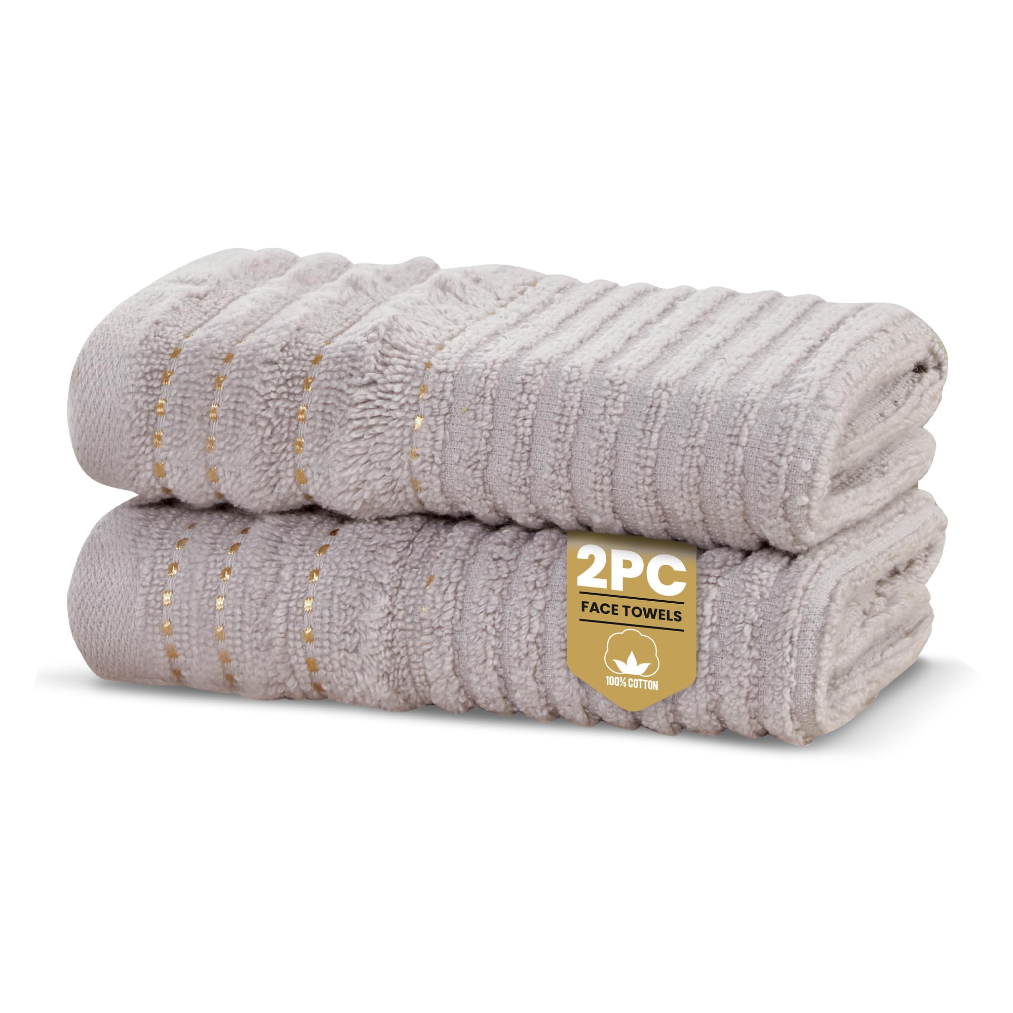 Rapport Home Linear Face Towels 2-Pack | Luxurious 100% Cotton 500gsm Soft Absorbent Face Cloths | Oeko-Tex Certified Bathroom Hand Towels