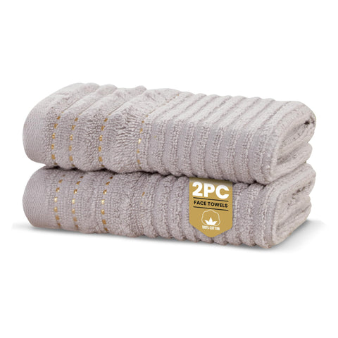 Rapport Home Linear Face Towels 2-Pack | Luxurious 100% Cotton 500gsm Soft Absorbent Face Cloths | Oeko-Tex Certified Bathroom Hand Towels