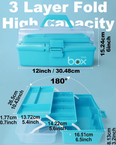 12in Three-Layer Multipurpose Storage Box Organizer Folding Tool Box/Art & Crafts Case/Sewing Supplies Organizer/Medicine Box/Family First Aid Box
