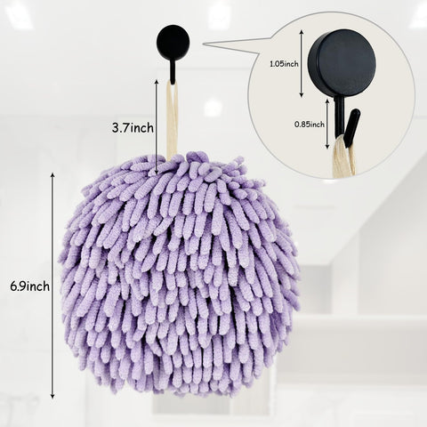 Fuzzy Ball Hand Towels, Set of 2, Chenille Quick Dry, 6.9inch(Purple)