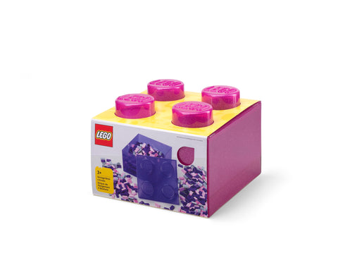 LEGO Storage Brick 4 Knobs Glitter Medium Violet - Stackable Plastic Storage Box with Lid for Kids and Adults Desk Organizer and Toy Box