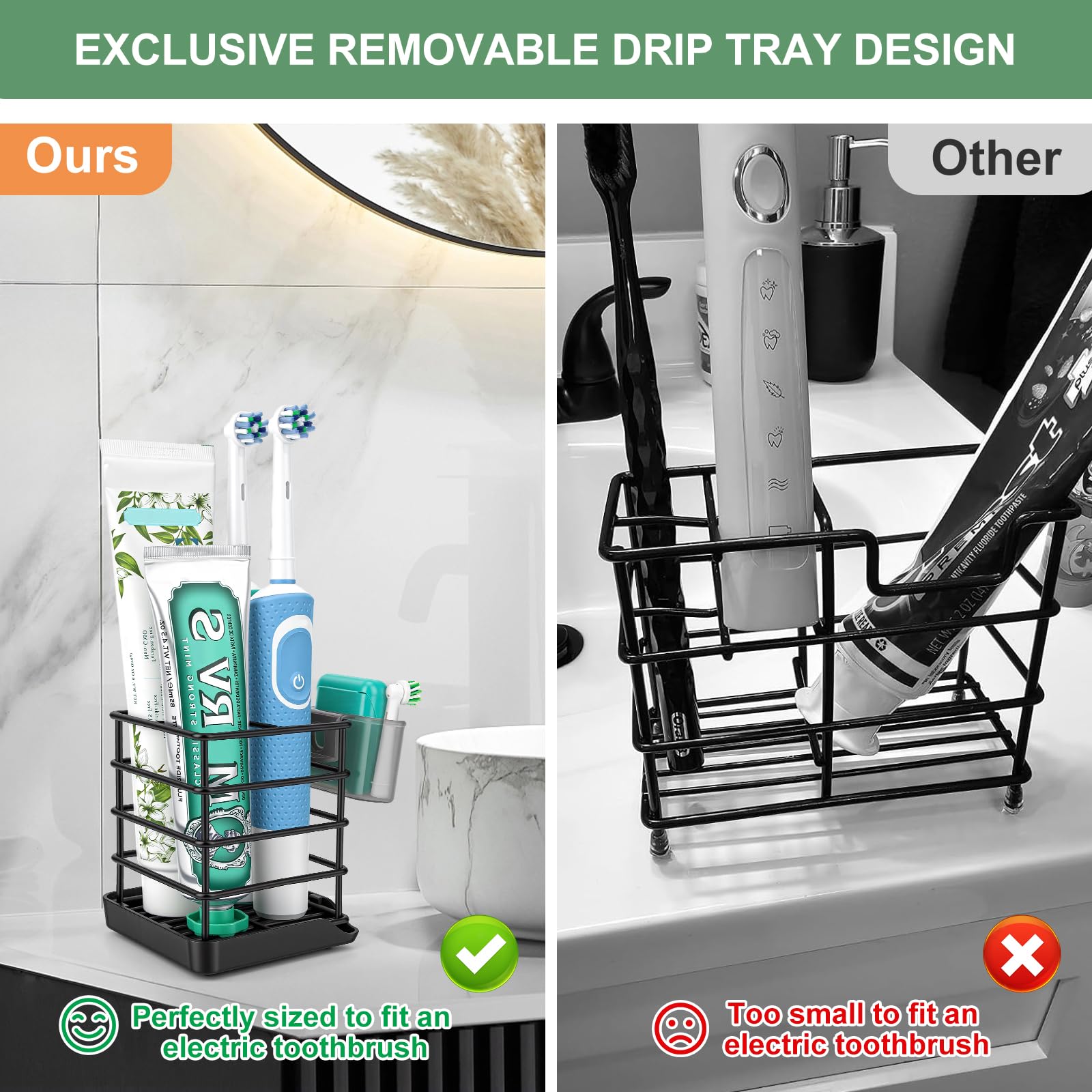 CHONLY Black Toothbrush Holder, Stainless Steel Electric Toothbrush Holder, Toothbrush Holders for Bathroom, Bathroom Organizers