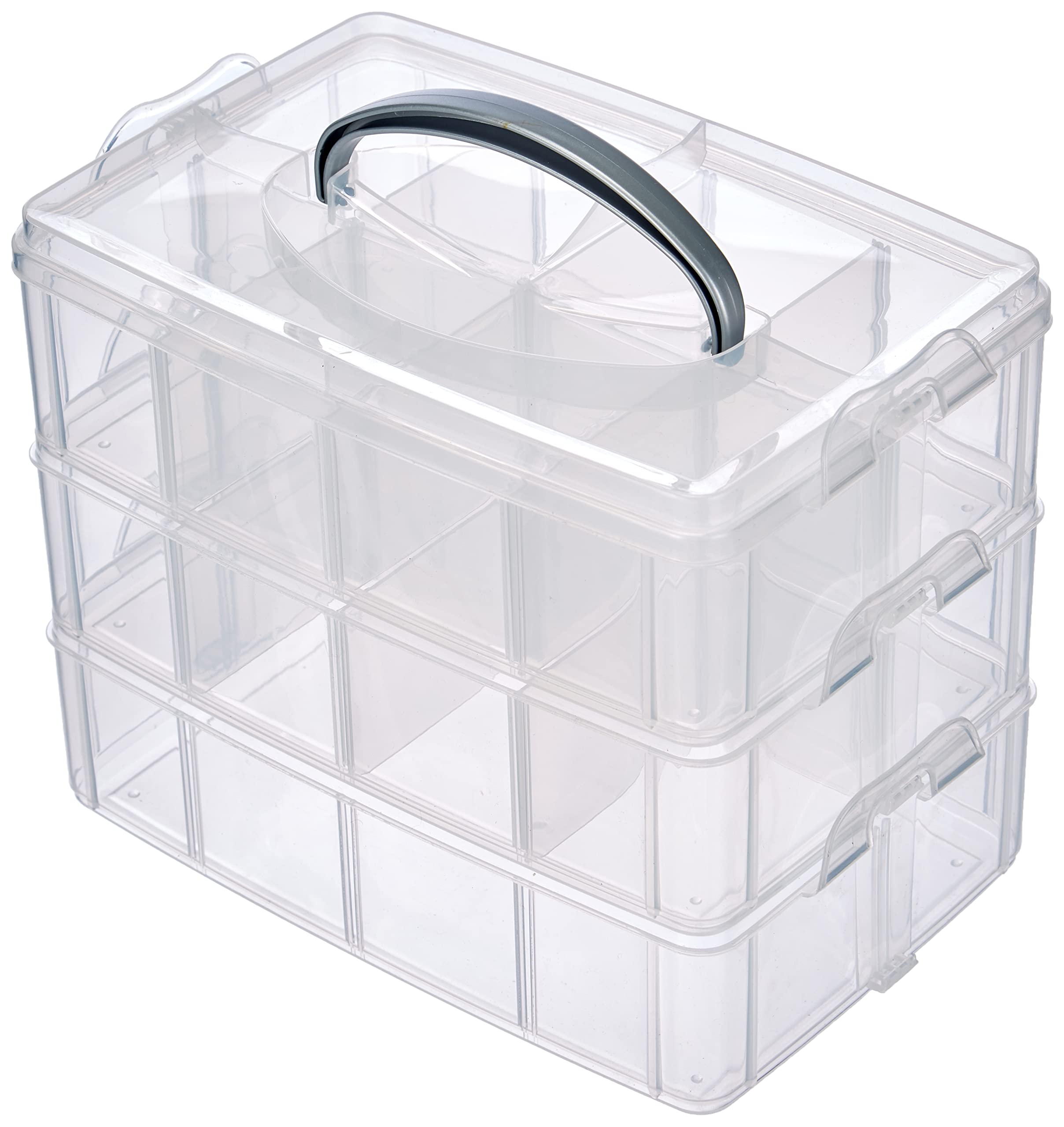 RAYHER Sorting Box with Carry Handle, 13 Compartment Storage Box , Transparent, 23.1x15.6x18.5cm