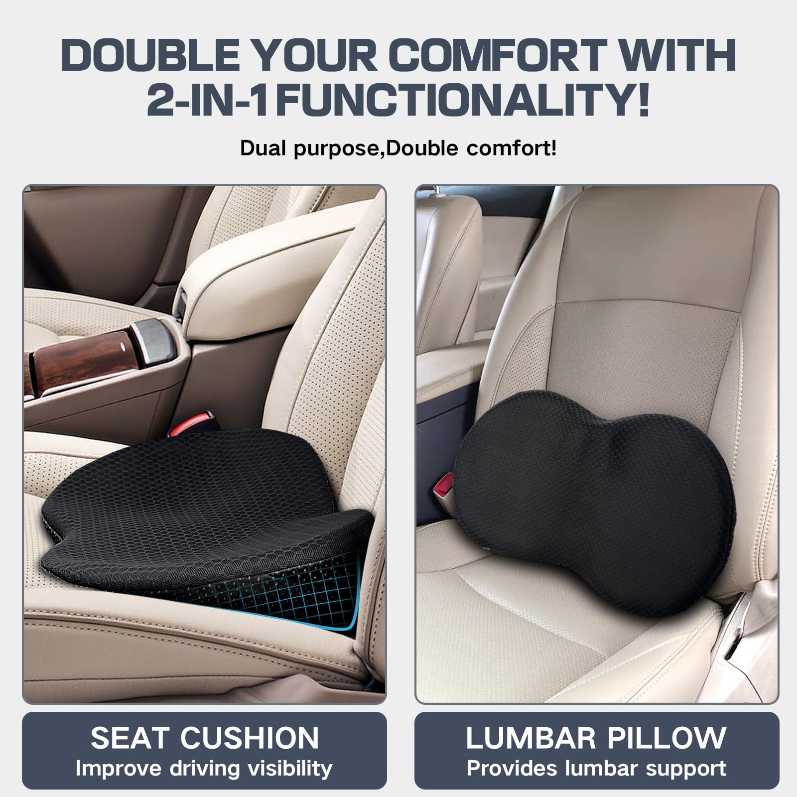 VBGURR Memory Foam Car Seat Cushion, Wedge Car Seat Cushions for Driving