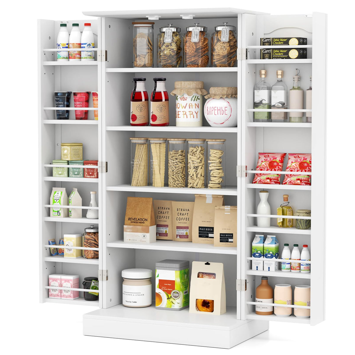 GiantexUK Kitchen Cupboard, Wooden Buffet Pantry Cabinet with 17 Shelves and 2 Doors, Multifunctional Storage Organizer for Living Room Dinning Room