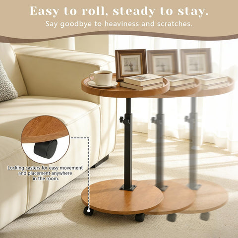 YYW C Shaped End Table Adjustable Height, Couch Tables That Slide Under for Small Spaces, 360°Swivel TV Tray Table