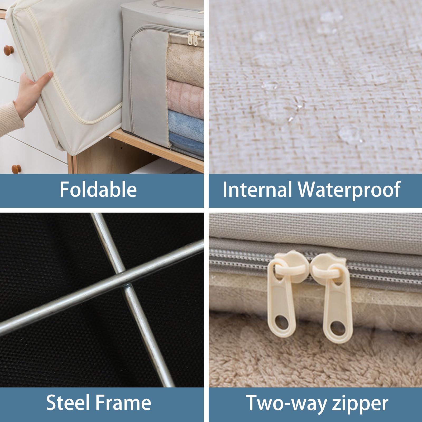 Goesort 3 Pack Clothes Storage Boxes with Steel Frame Support, 22L Moving Bag Wardrobe Storage Organiser Packing Boxes for Moving House with Clear