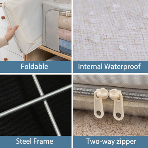 Goesort 3 Pack Clothes Storage Boxes with Steel Frame Support, 22L Moving Bag Wardrobe Storage Organiser Packing Boxes for Moving House with Clear