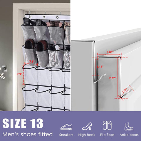 BONAVCY Over the Door Shoe Storage, Hanging Shoe Rack with 24 Mesh Pockets