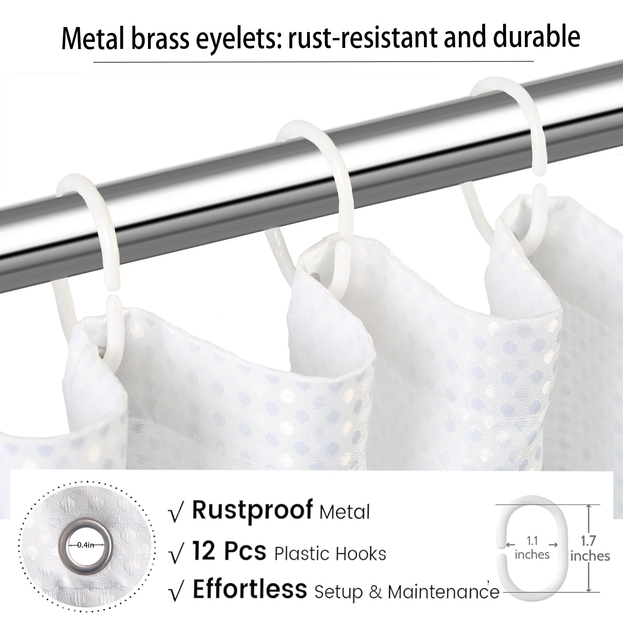 maifey Shower Curtain for Bathroom, Waffle Fabric Heavy Duty Waterproof Wet Room Grey Shower Curtains Heavy Duty Bath anti-fouling with 12 Hooks 180