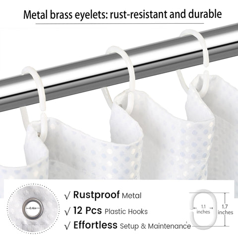 maifey Shower Curtain for Bathroom, Waffle Fabric Heavy Duty Waterproof Wet Room Grey Shower Curtains Heavy Duty Bath anti-fouling with 12 Hooks 180